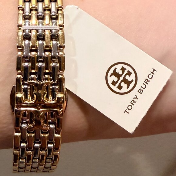 Tory Burch Eleanor Mini Two-Tone Watch Blue Face NWT